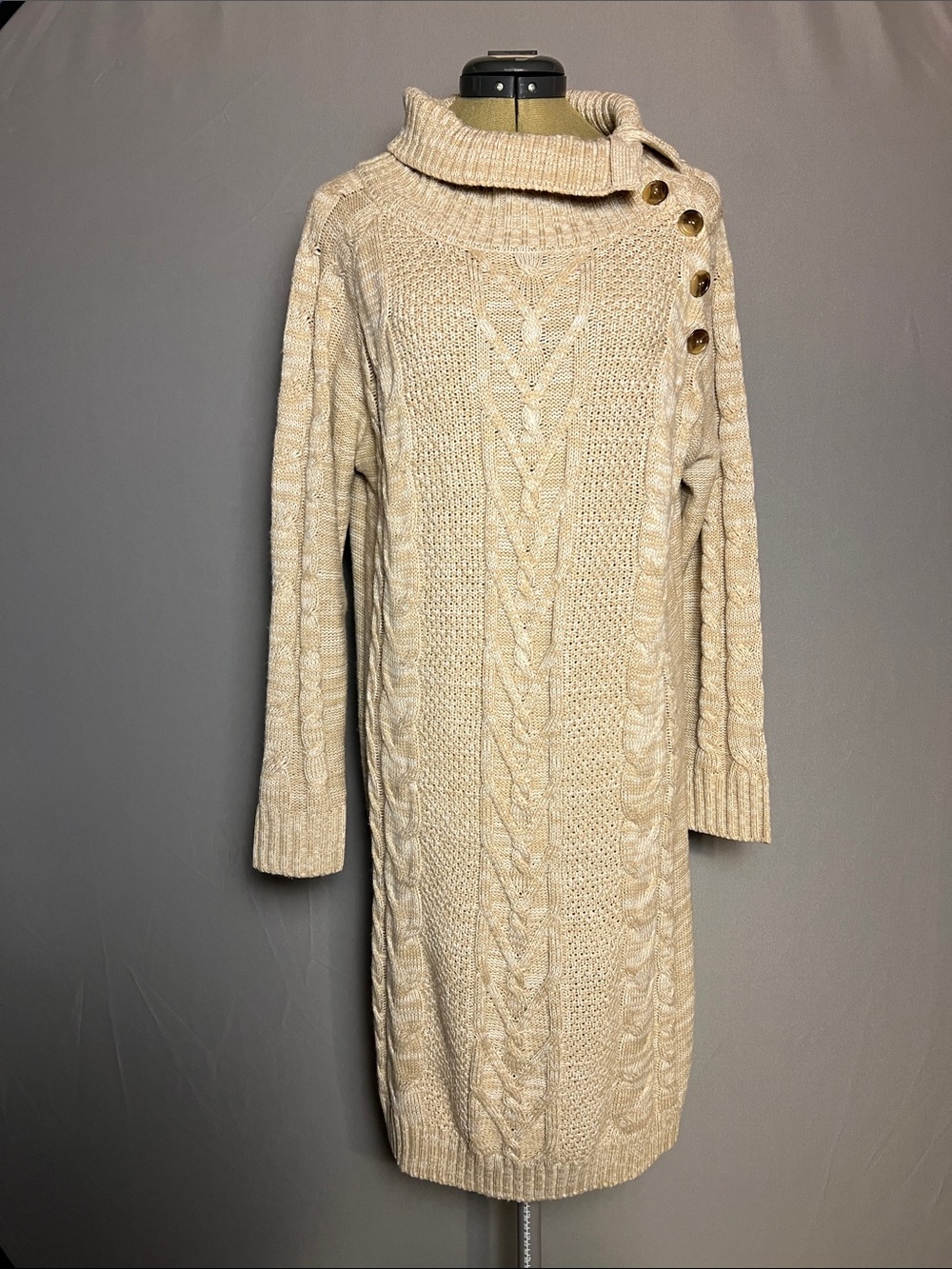 Cozy Cable Knit Long-Sleeve Sweater Dress - Cream